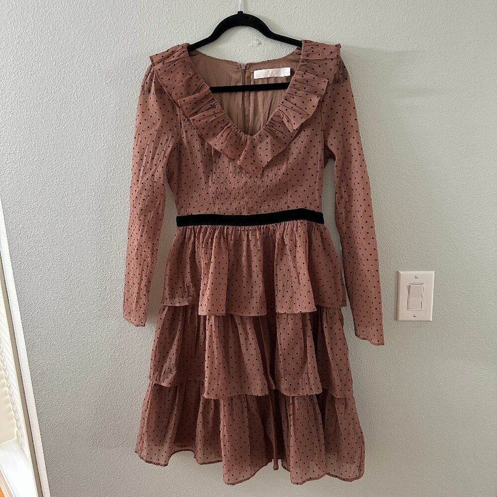 Rachel Parcell Brown Polka Dot Ruffle Dress Women's size 6